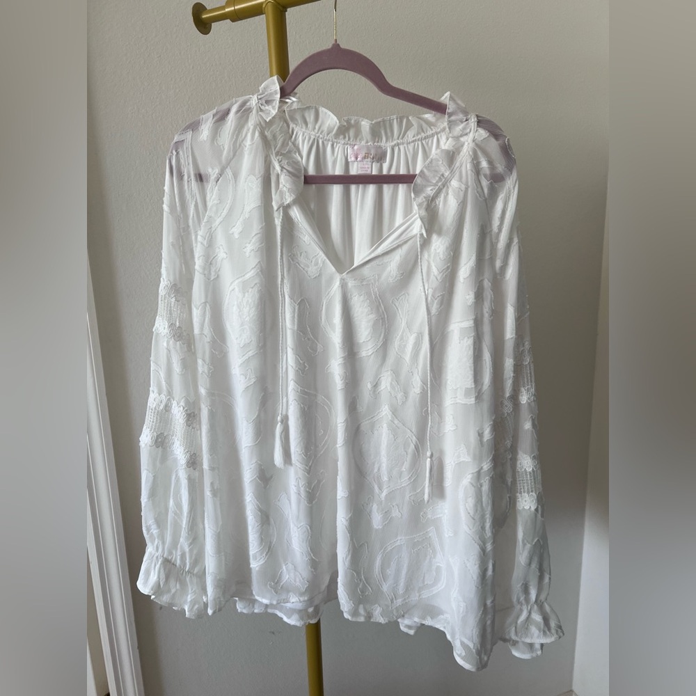 Belle by Kim Gravel White Textured Boho Blouse Women 2X EUC
